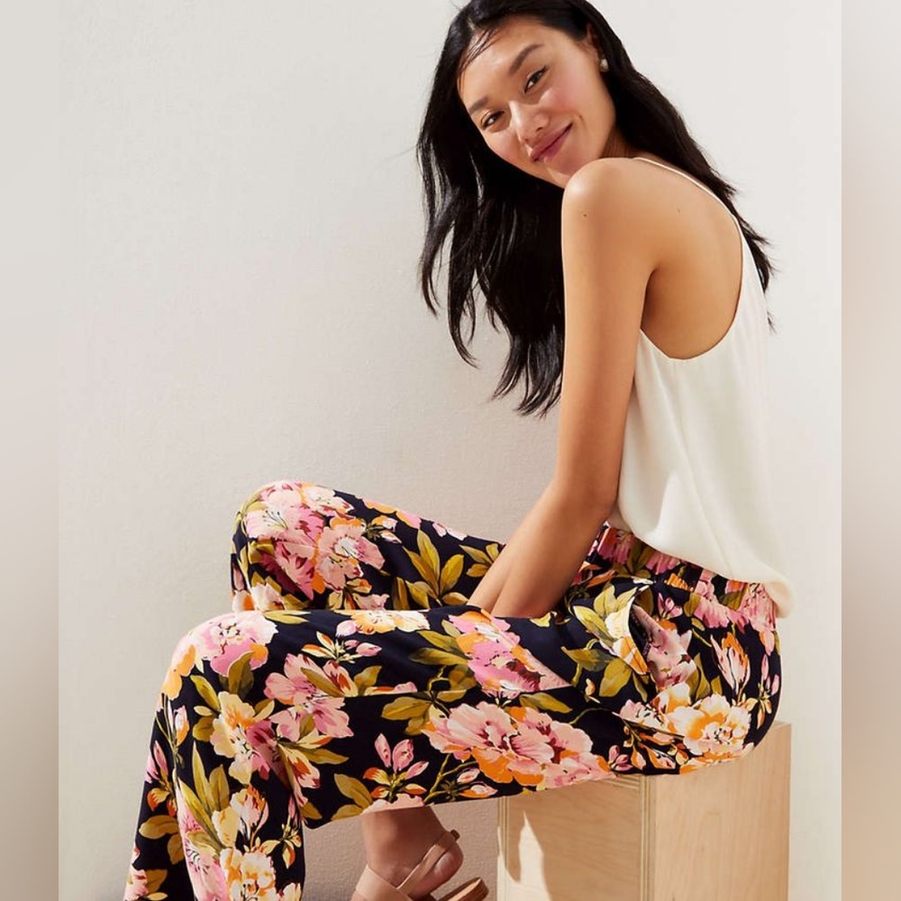 LOFT Floral Wide Leg Fluid Pants (XS)